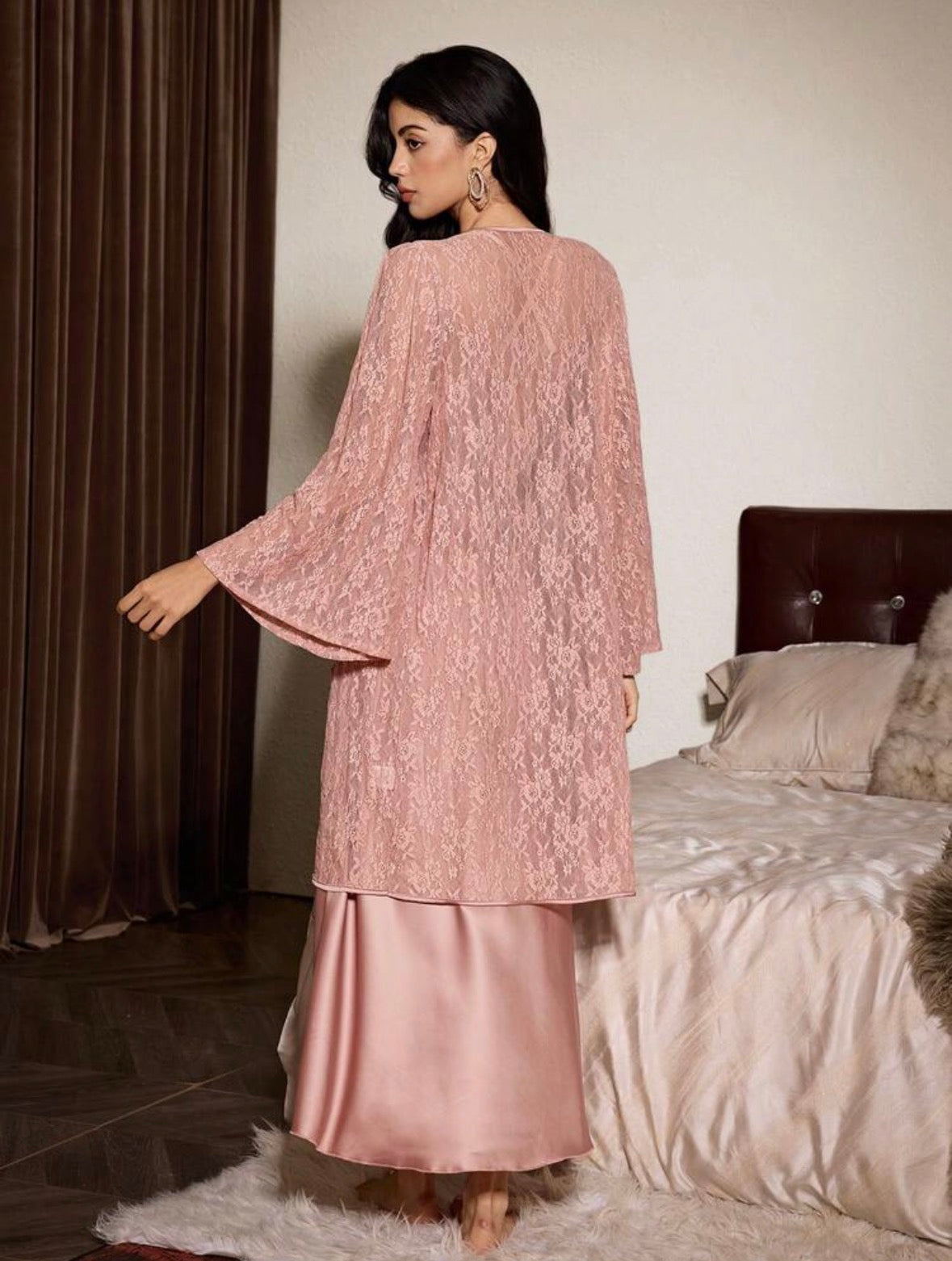 Caterina Luxe Lace Silk Night Gown + Robe - Dusty Pink