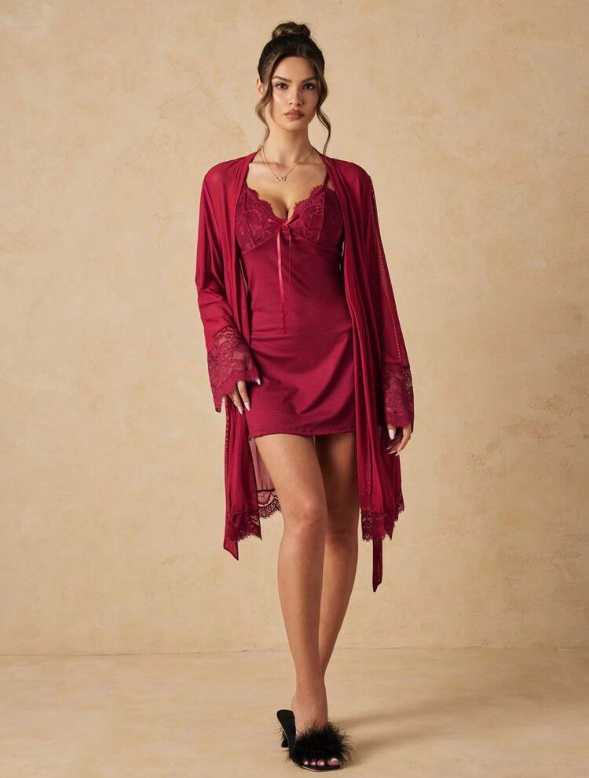 Kayla Night Gown + Robe - Red