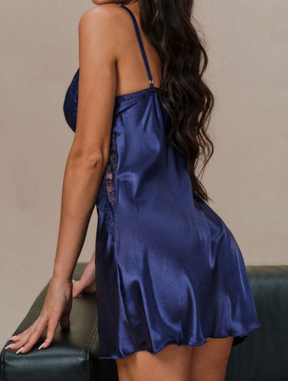 Alea Silk Lace Sleep Dress - Navy Blue