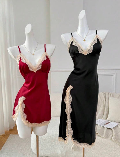 Emily Two Packs Night Gown - Black & Wine Red