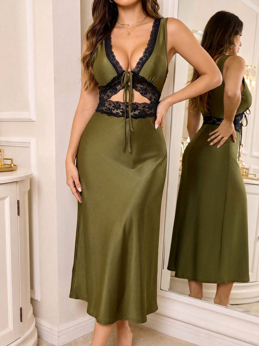 Cania Silk Night Gown - Olive
