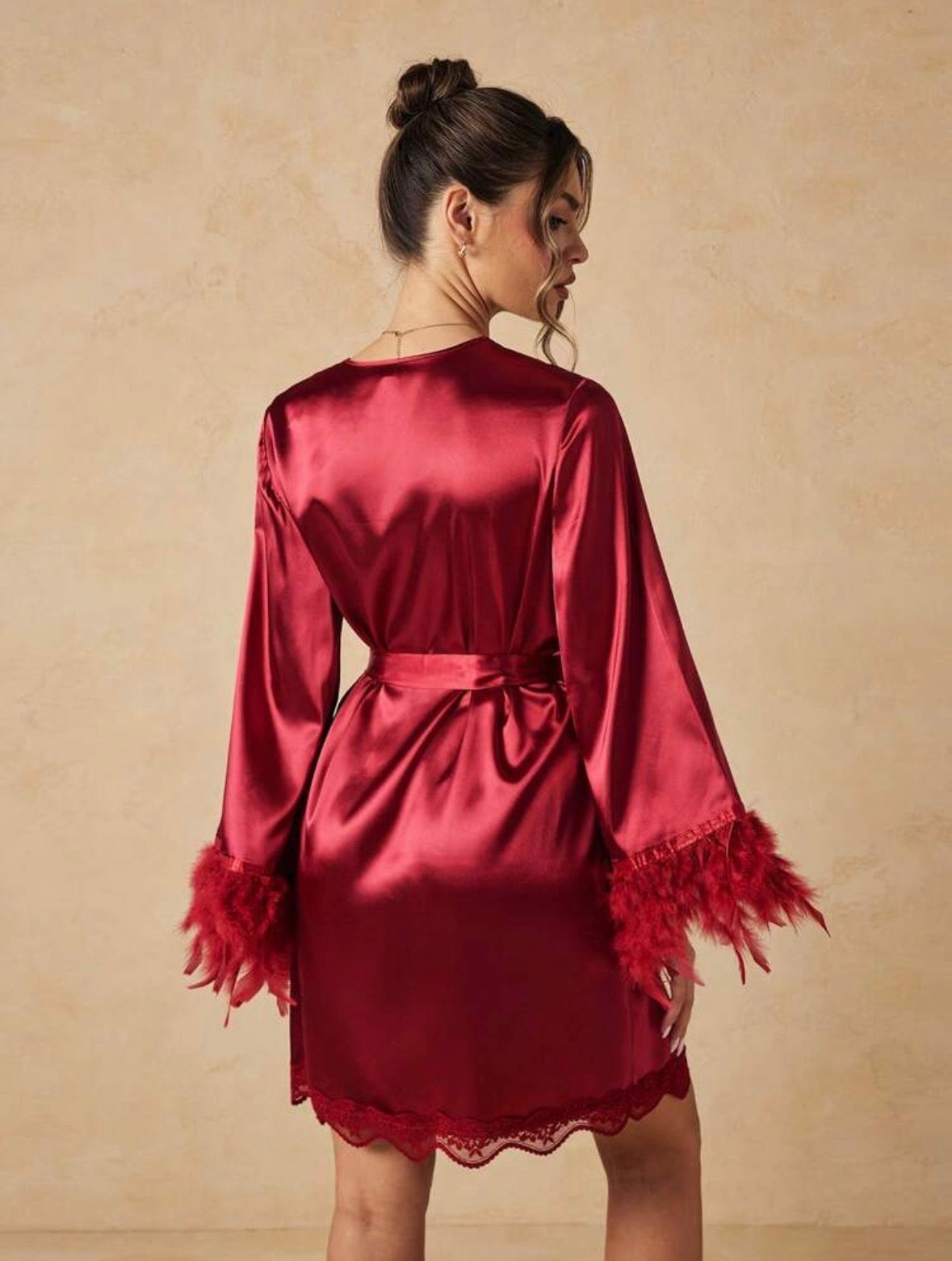 Estille Silk Fur Robe - Wine Red
