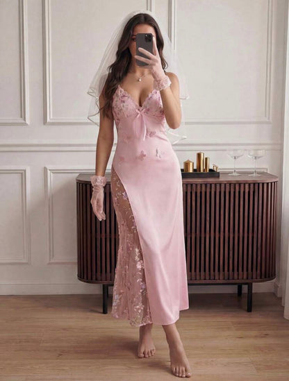 Rachelle Floral Embroidery Night Dress - Pink