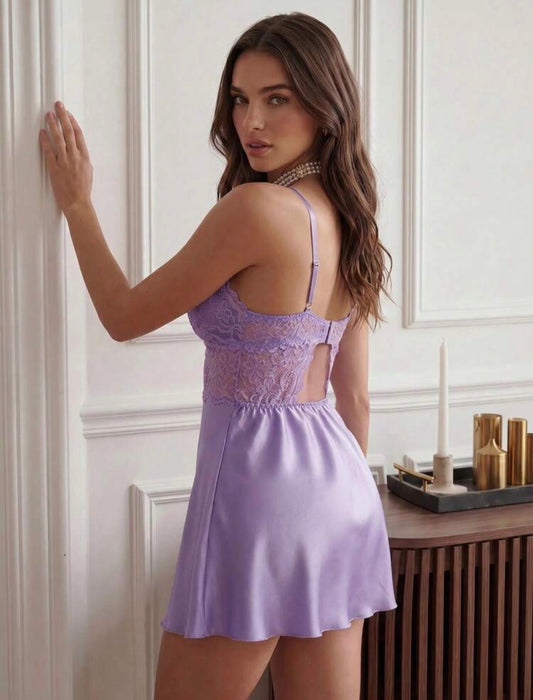 Stacey Lace Silk Sleep Dress - Lilac