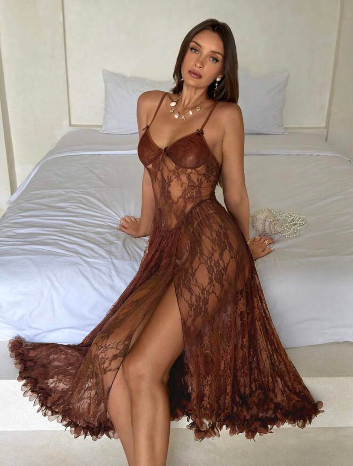Ellise Sheer Lace Night Gown