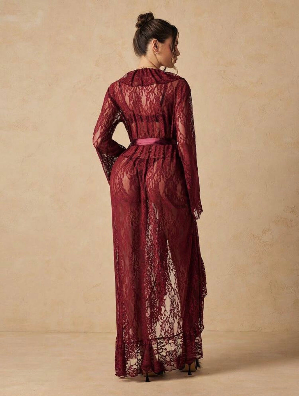 Diandra Lace Nigh Robe - Burgundy