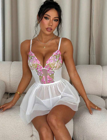 Melinda Embroidery Baby Doll - White