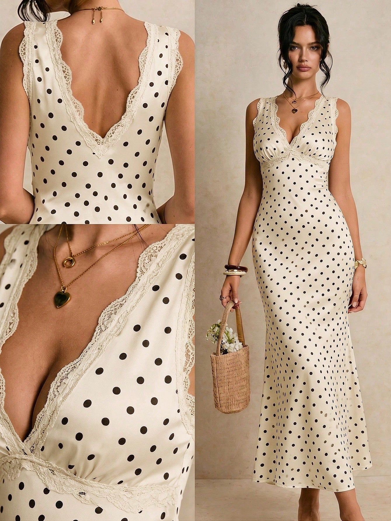 Sarah Polka Bodycon V Neck Gown