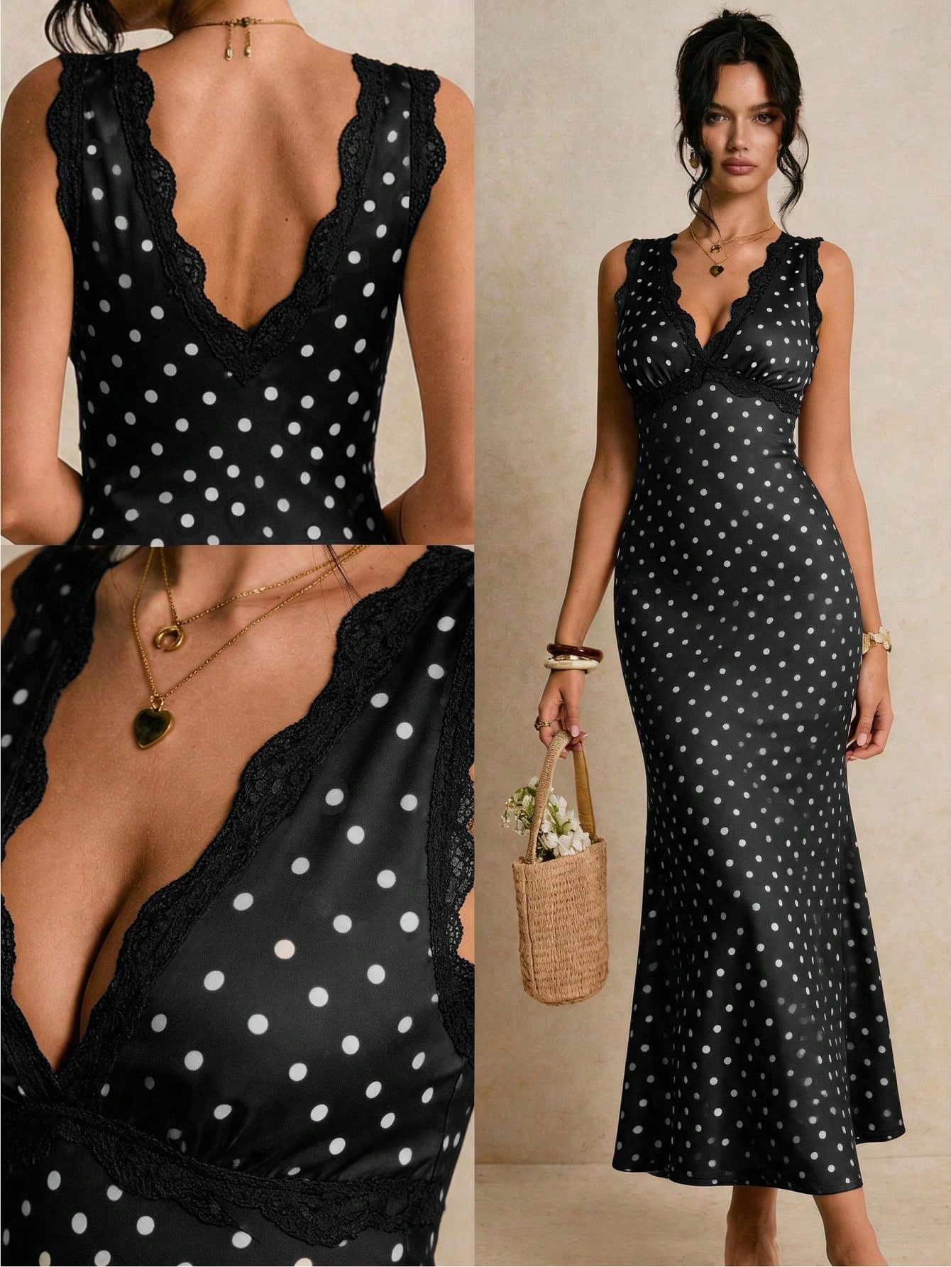 Sarah Polka Bodycon V Neck Gown