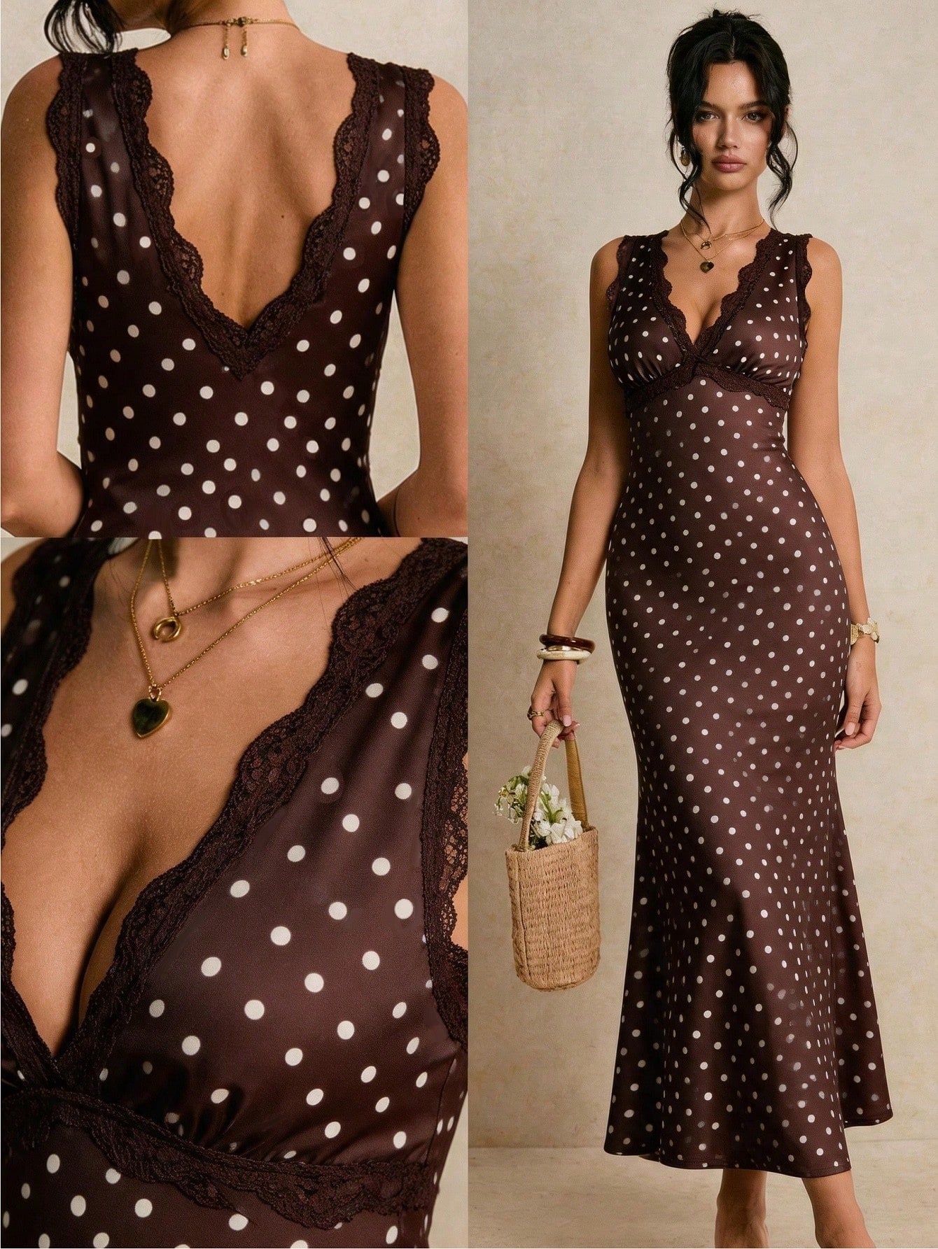 Sarah Polka Bodycon V Neck Gown