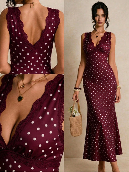 Sarah Polka Bodycon V Neck Gown