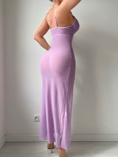 Flower Lilac High Cut Night Gown