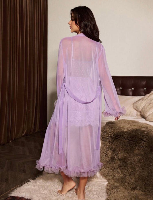 Aura Silk Mesh Night Gown + Robe