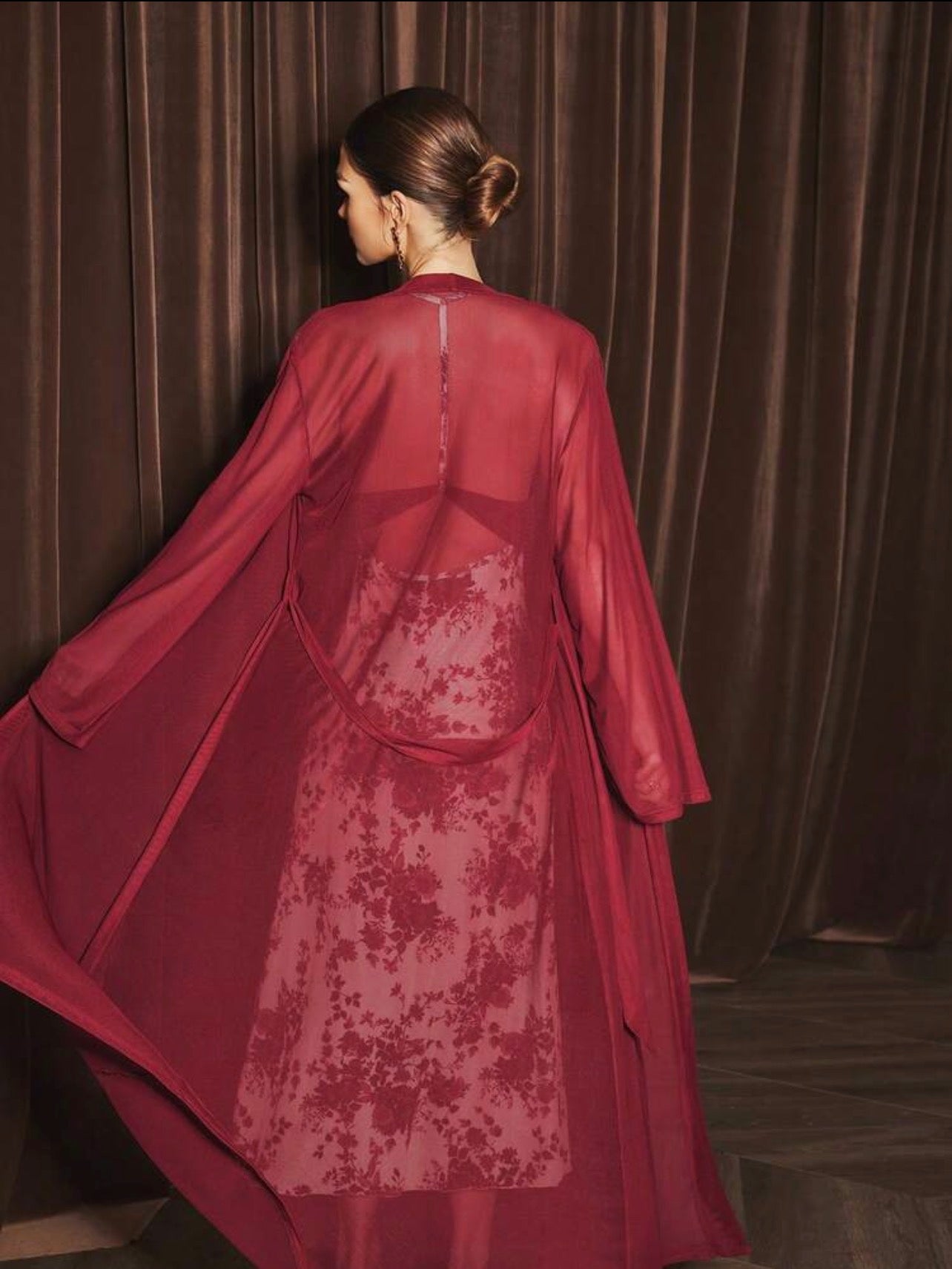 Flavia Floral Night Gown + Robe - Red