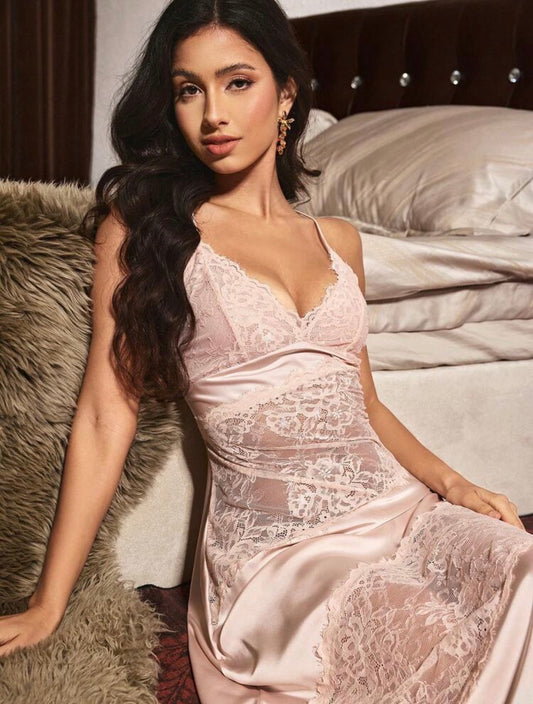 Natasha Silk Lace Night Gown - Dusty Pink