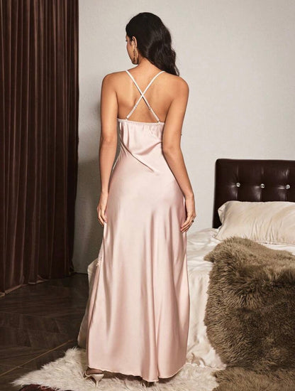 Natasha Silk Lace Night Gown - Dusty Pink