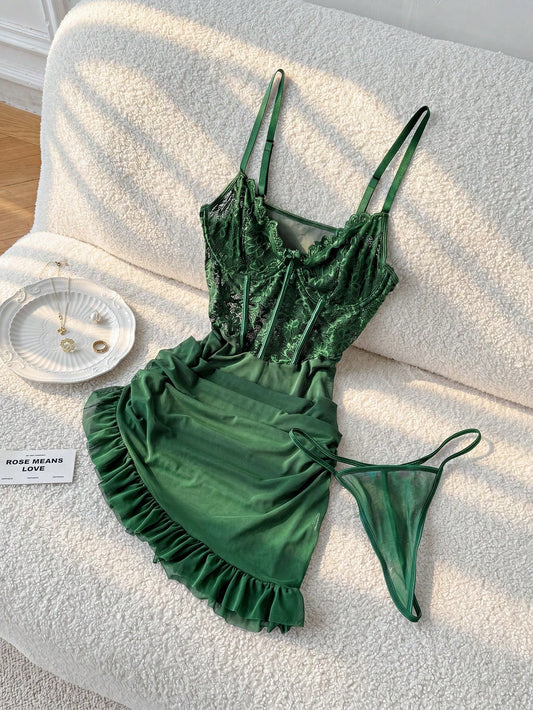 Diana Mesh Lace Babydoll - Green