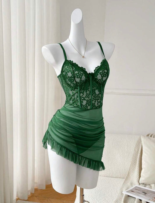 Diana Mesh Lace Babydoll - Green