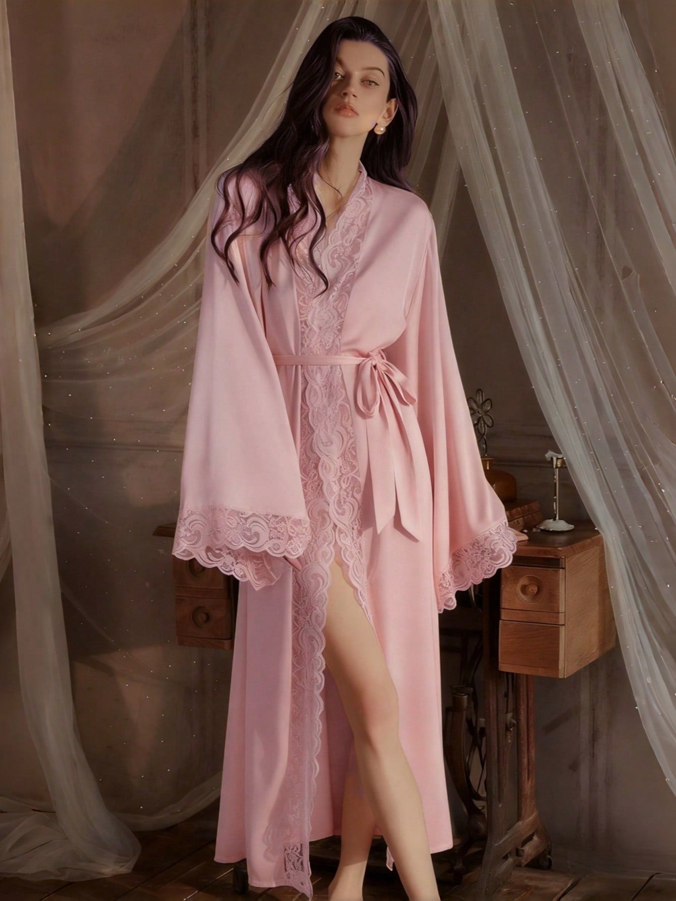 Cassia Silk Lace Robe