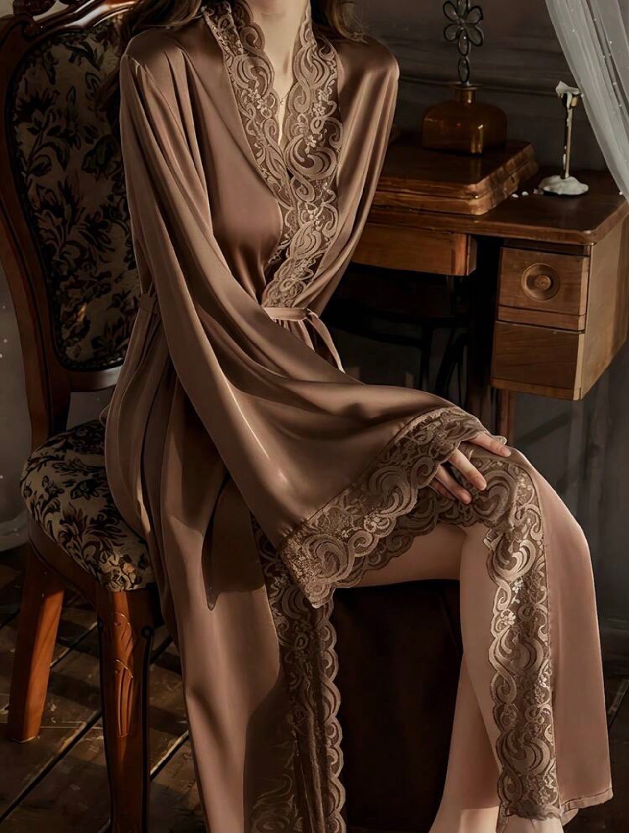 Cassia Silk Lace Robe