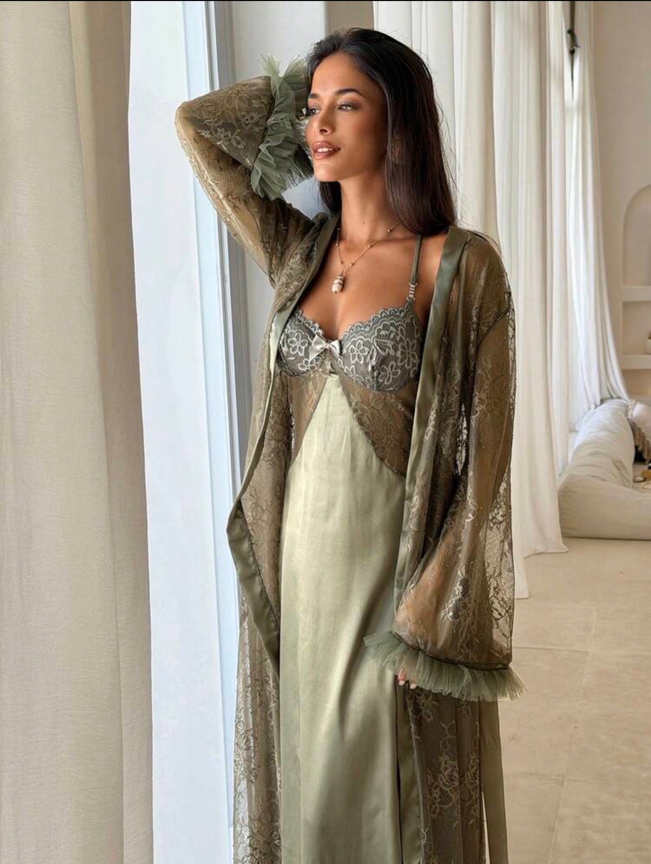 Kezia Night Gown + Robe - Olive