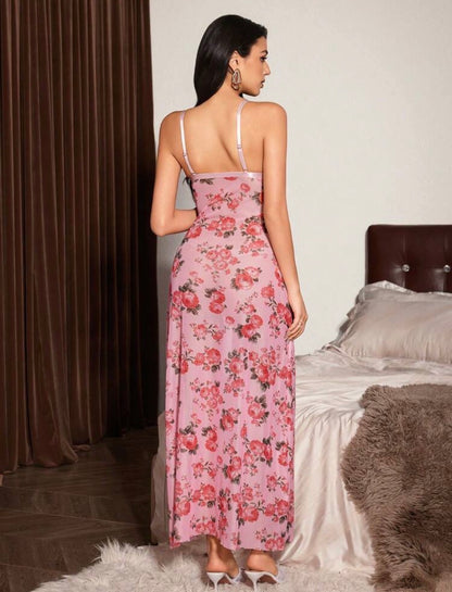 Feline Floral High Cut Night Wear - Pink