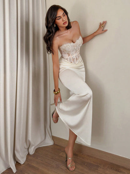 Madelienne Tube Lace Silk Dress