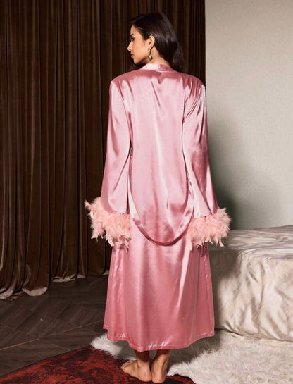 Kelly Silk 3 Packs Gown Set Fur Robe