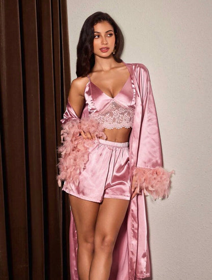 Kelly Silk 3 Packs Gown Set Fur Robe