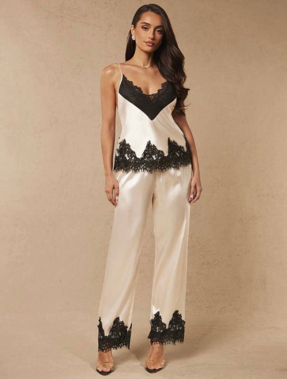 Kiya Silk Lace Pajamas Set - Ivory