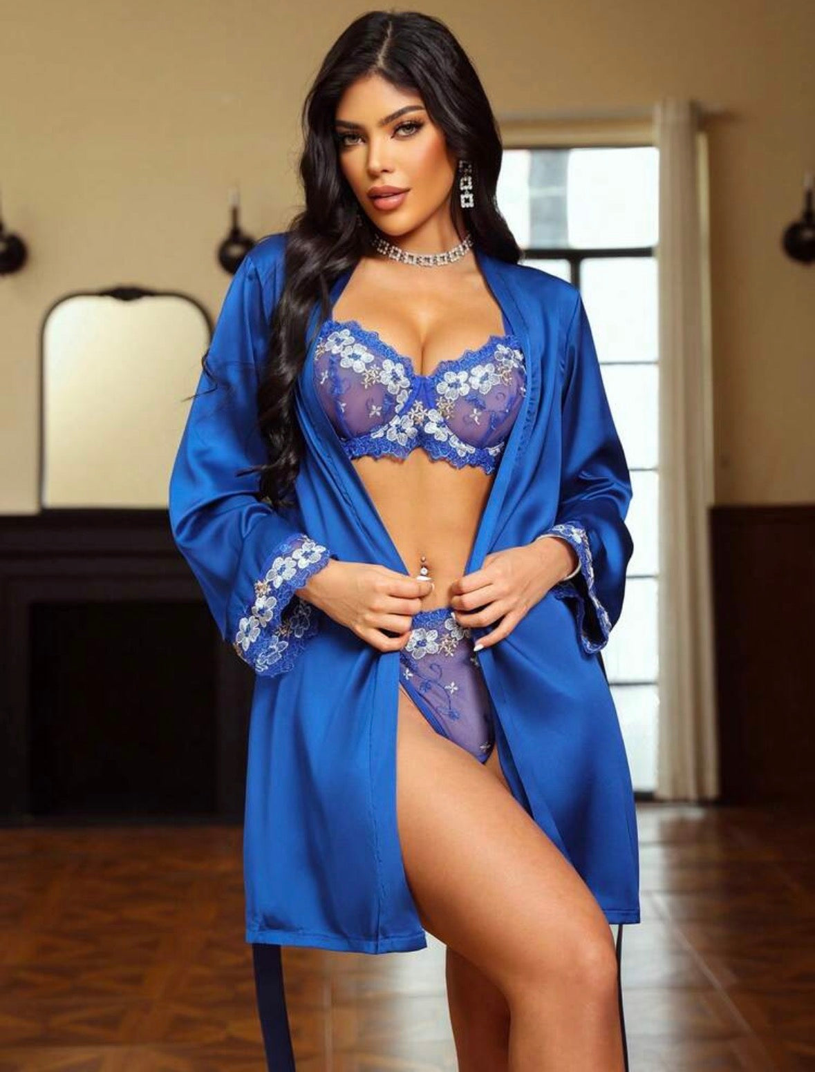 Ophelia Lingerie Set + Robe - Blue Cobalt