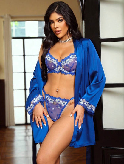 Ophelia Lingerie Set + Robe - Blue Cobalt