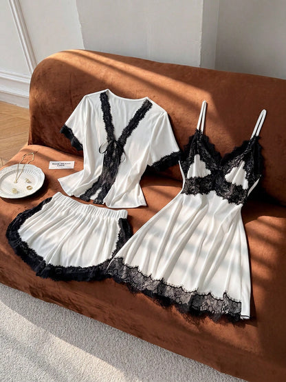 Aria Knit Gown + Pajamas Set - White