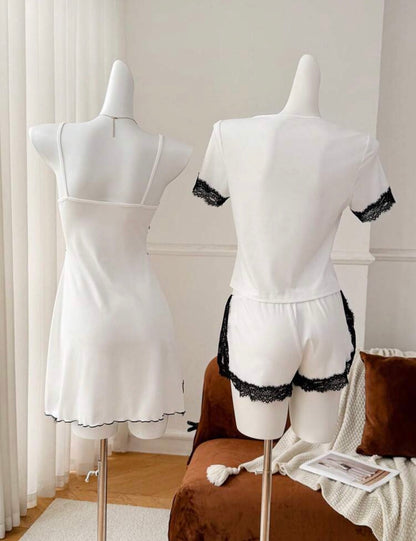 Aria Knit Gown + Pajamas Set - White