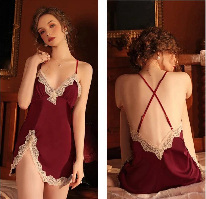 Burgundy Lace Slip Dress - view 2