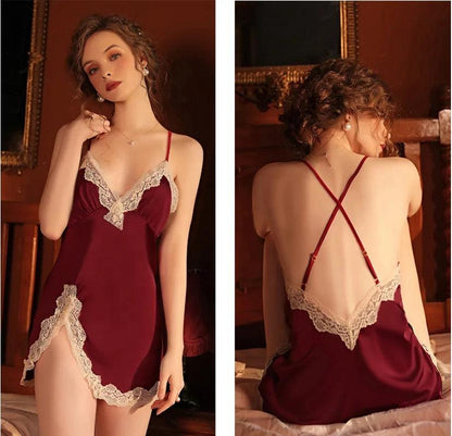 Burgundy Lace Slip Dress - view 2