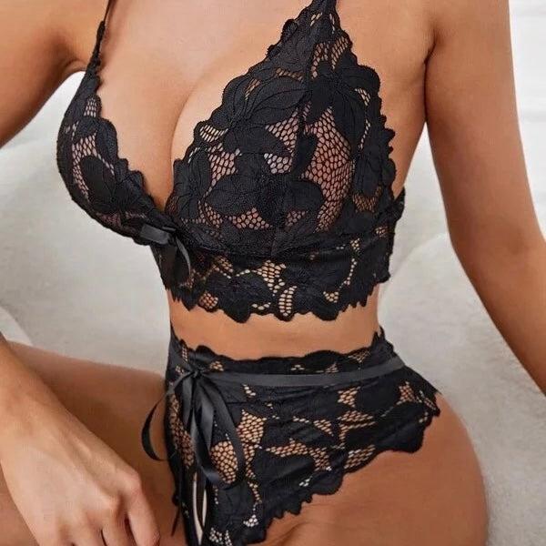 Noir Bow Lace Bralette Set - view 3