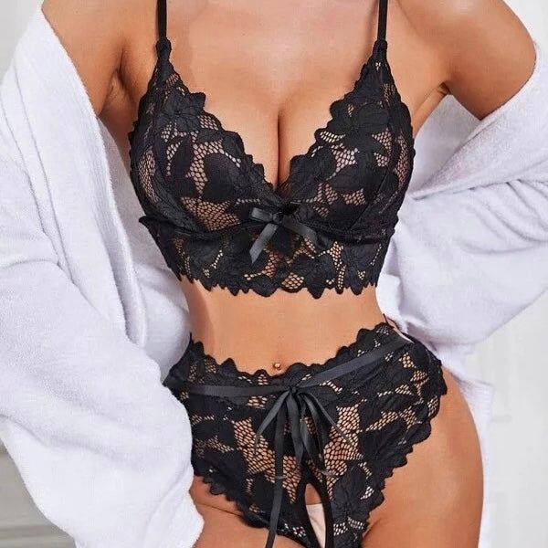 Noir Bow Lace Bralette Set - view 1