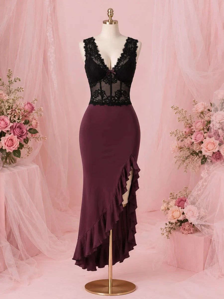 Solea Night Wear burgundy lace nightdress