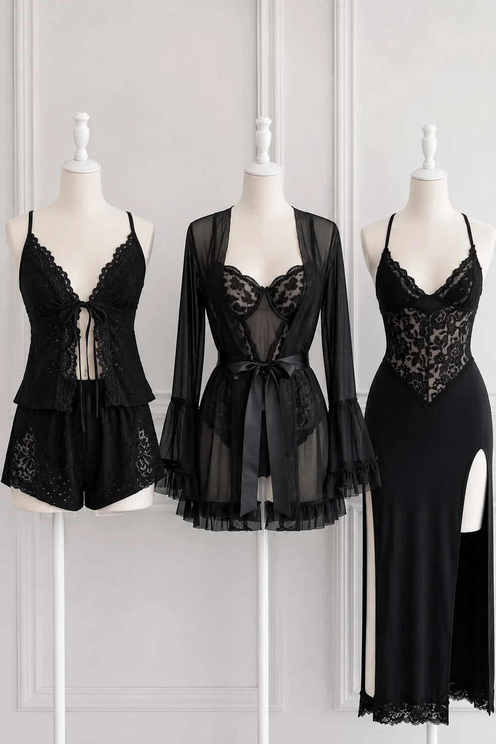Solea Premium Bundle black lingerie, robe and nightdress set